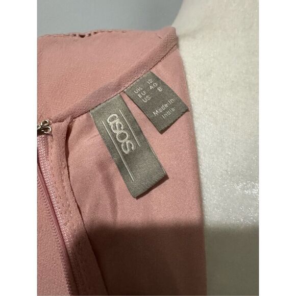 ASOS pink embroidered bell sleeve pink dress 8 - Picture 5 of 10